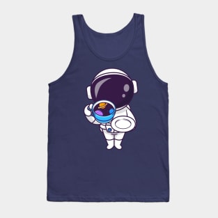 Cute Astronaut Drink Coffee Space Cup Cartoon Tank Top